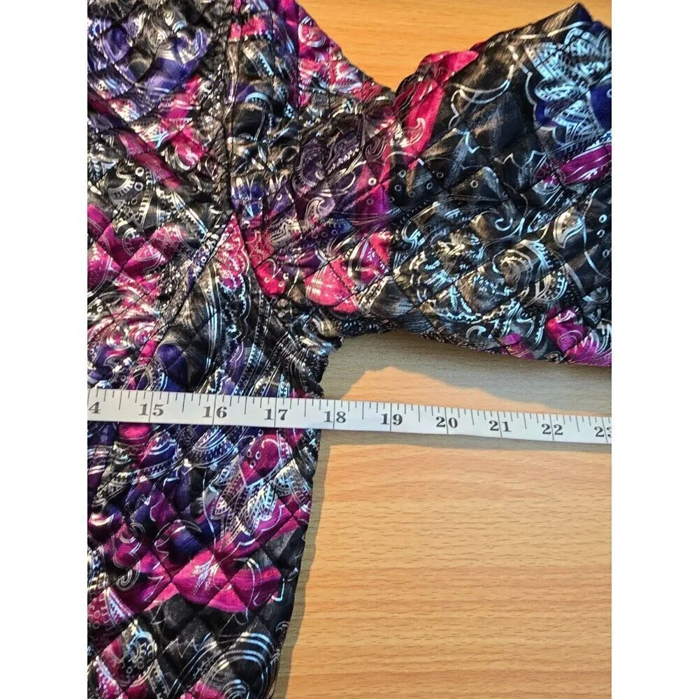 Chicos Womens sz 0 long sleeve jacket metallic multicolored zipper collar